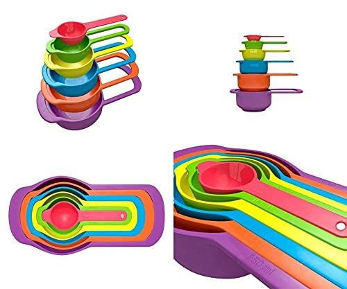 Measuring Cups and Spoons Set, Plastic, Multicolor, 6 Pieces, 250ml to 7.5ml Sizes, Dishwasher Safe