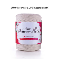 Macrame Thread Cord - Thread for Craft - Cotton Macrame Rope - Macrame String Wall Hanging Plant Hangers - Gift Wrapping DIY Crafts by Zibell (2mm, 200 Meters)