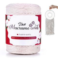 Macrame Thread Cord - Thread for Craft - Cotton Macrame Rope - Macrame String Wall Hanging Plant Hangers - Gift Wrapping DIY Crafts by Zibell (2mm, 200 Meters)