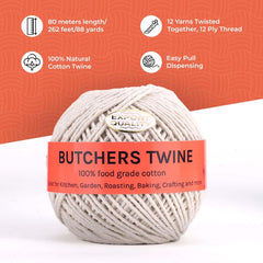 Butchers Twine 12 Ply Cotton Kitchen Twine for Roasting Bakers Cooking Twine Food Safe String|Meat Sausage Poultry Trussing 2MM Thread|Gardening Thread Craft DIY Gift Wrapping Crocheting Twine 80m