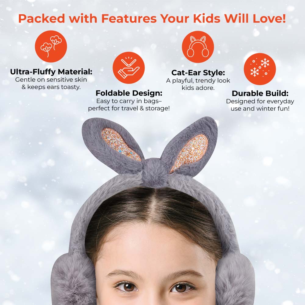 ZIBELL Winter Rabbit Ears Warmer Earmuffs Women Fluffy Earflap Headband Glitter Ears Plush Foldable Earflap Ear Muffs