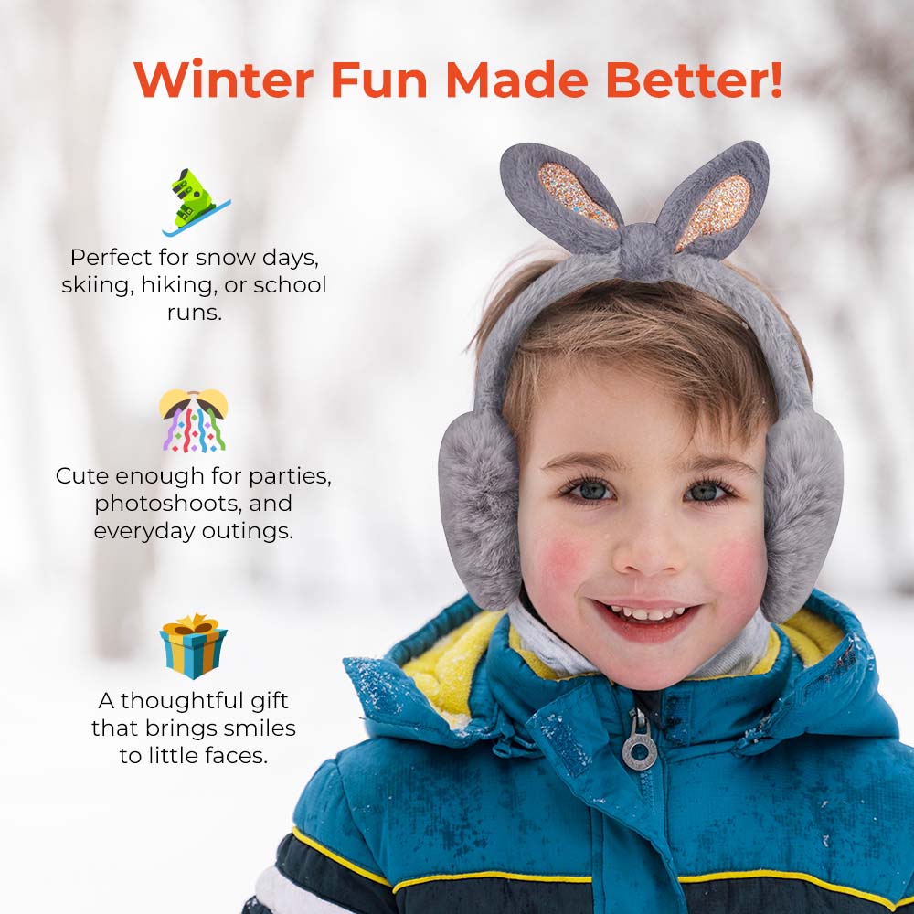 ZIBELL Winter Rabbit Ears Warmer Earmuffs Women Fluffy Earflap Headband Glitter Ears Plush Foldable Earflap Ear Muffs