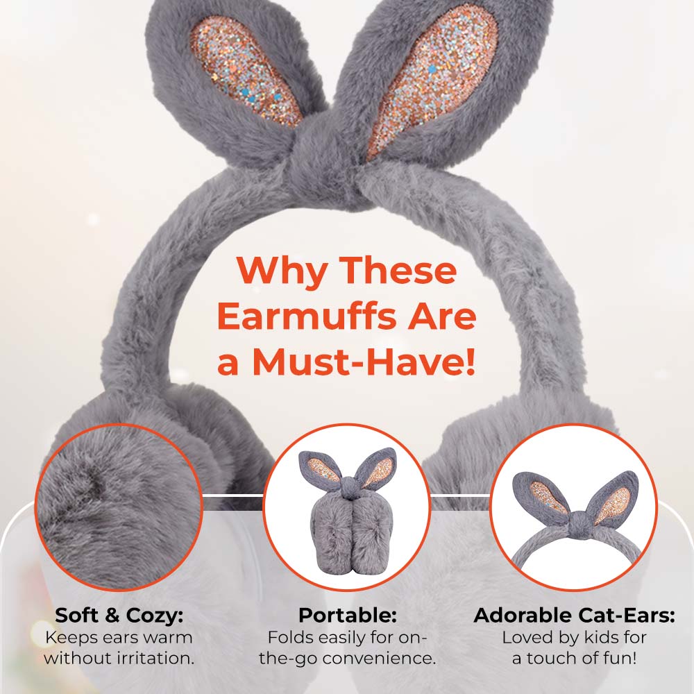 ZIBELL Winter Rabbit Ears Warmer Earmuffs Women Fluffy Earflap Headband Glitter Ears Plush Foldable Earflap Ear Muffs