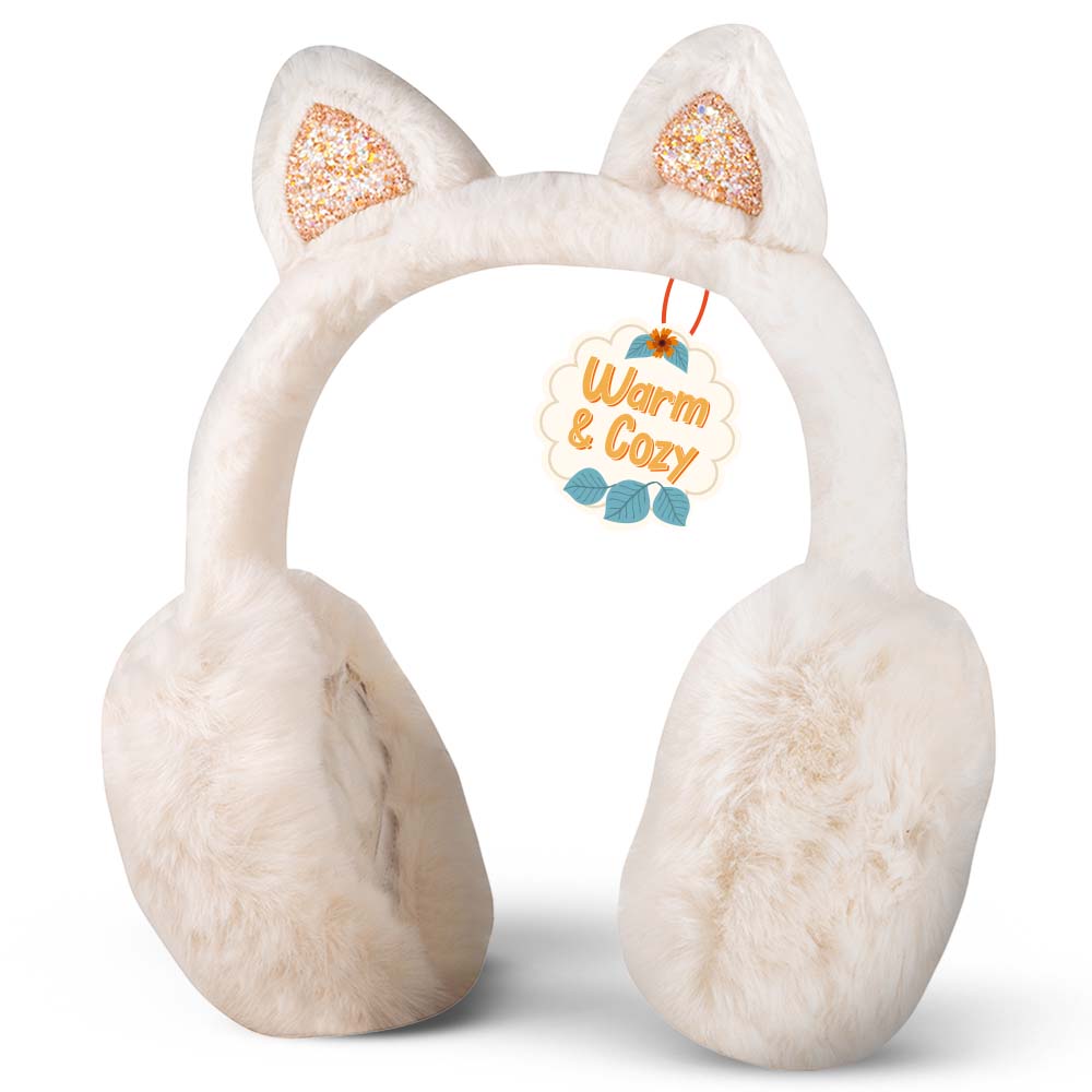 Winter Cat Ears Warmer Earmuffs Women Fluffy Earflap Headband Glitter Ears Plush Foldable Earflap Ear Muffs