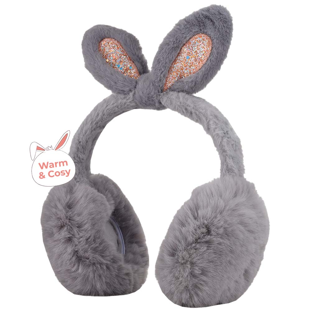 ZIBELL Winter Rabbit Ears Warmer Earmuffs Women Fluffy Earflap Headband Glitter Ears Plush Foldable Earflap Ear Muffs