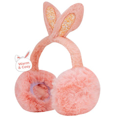 ZIBELL Winter Rabbit Ears Warmer Earmuffs Women Fluffy Earflap Headband Glitter Ears Plush Foldable Earflap Ear Muffs