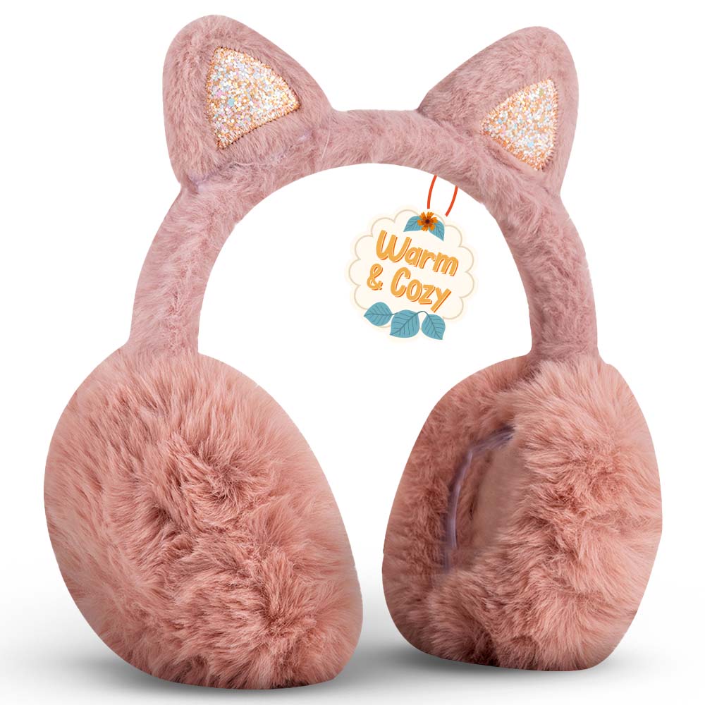 Winter Cat Ears Warmer Earmuffs Women Fluffy Earflap Headband Glitter Ears Plush Foldable Earflap Ear Muffs