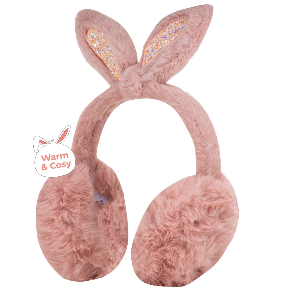 ZIBELL Winter Rabbit Ears Warmer Earmuffs Women Fluffy Earflap Headband Glitter Ears Plush Foldable Earflap Ear Muffs