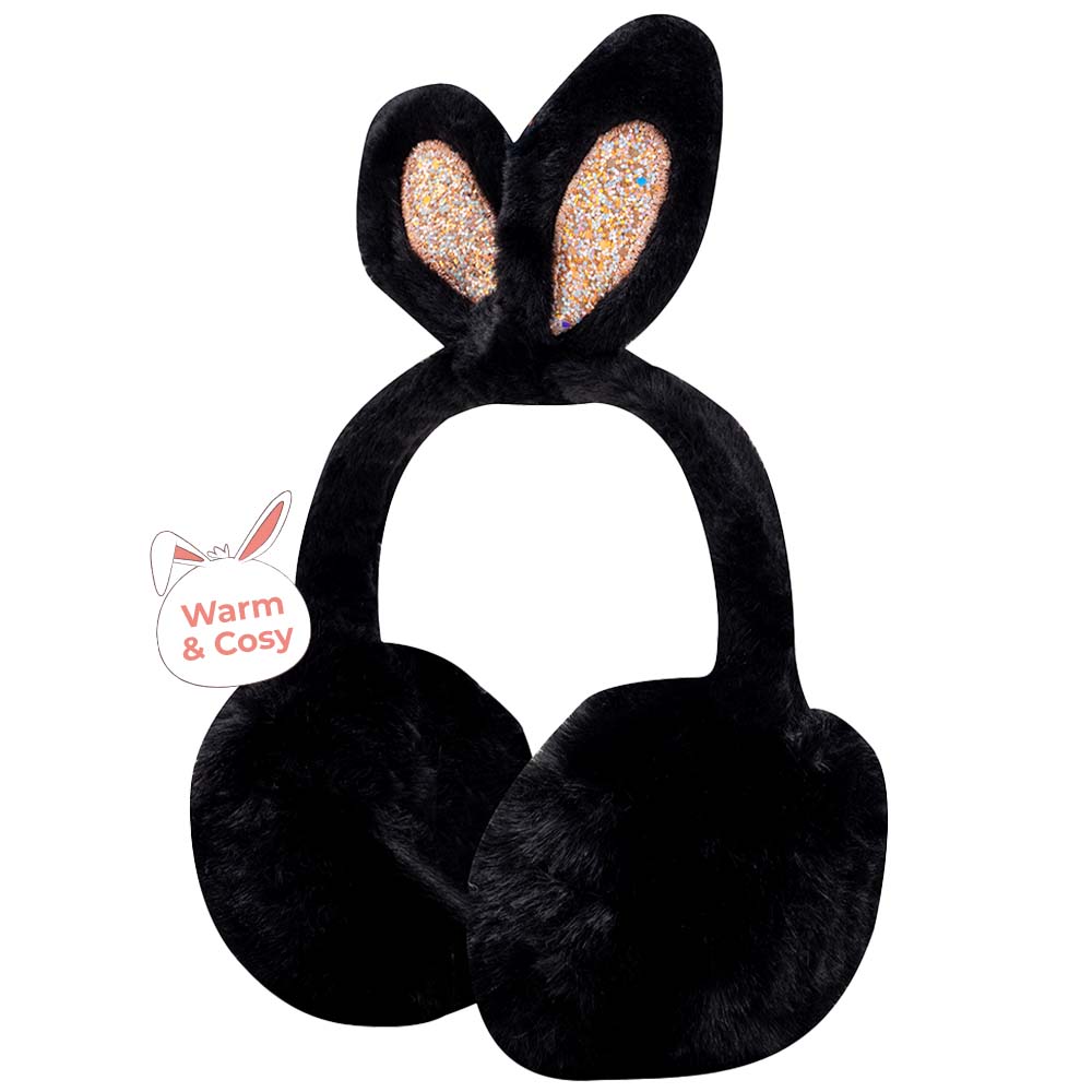 ZIBELL Winter Rabbit Ears Warmer Earmuffs Women Fluffy Earflap Headband Glitter Ears Plush Foldable Earflap Ear Muffs