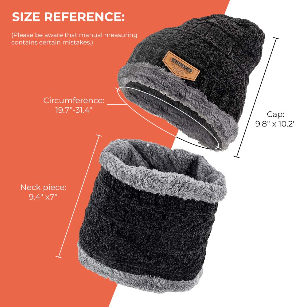 ZIBELL Winter Beanie Hat Neck Warmer Woolen Scarf Set 2 Pcs Fleece Lined Fur Cozy Thick Warm Beanies Hat Knit Skull Cap Neck Warmer for Men Women Christmas Seasonal Gift