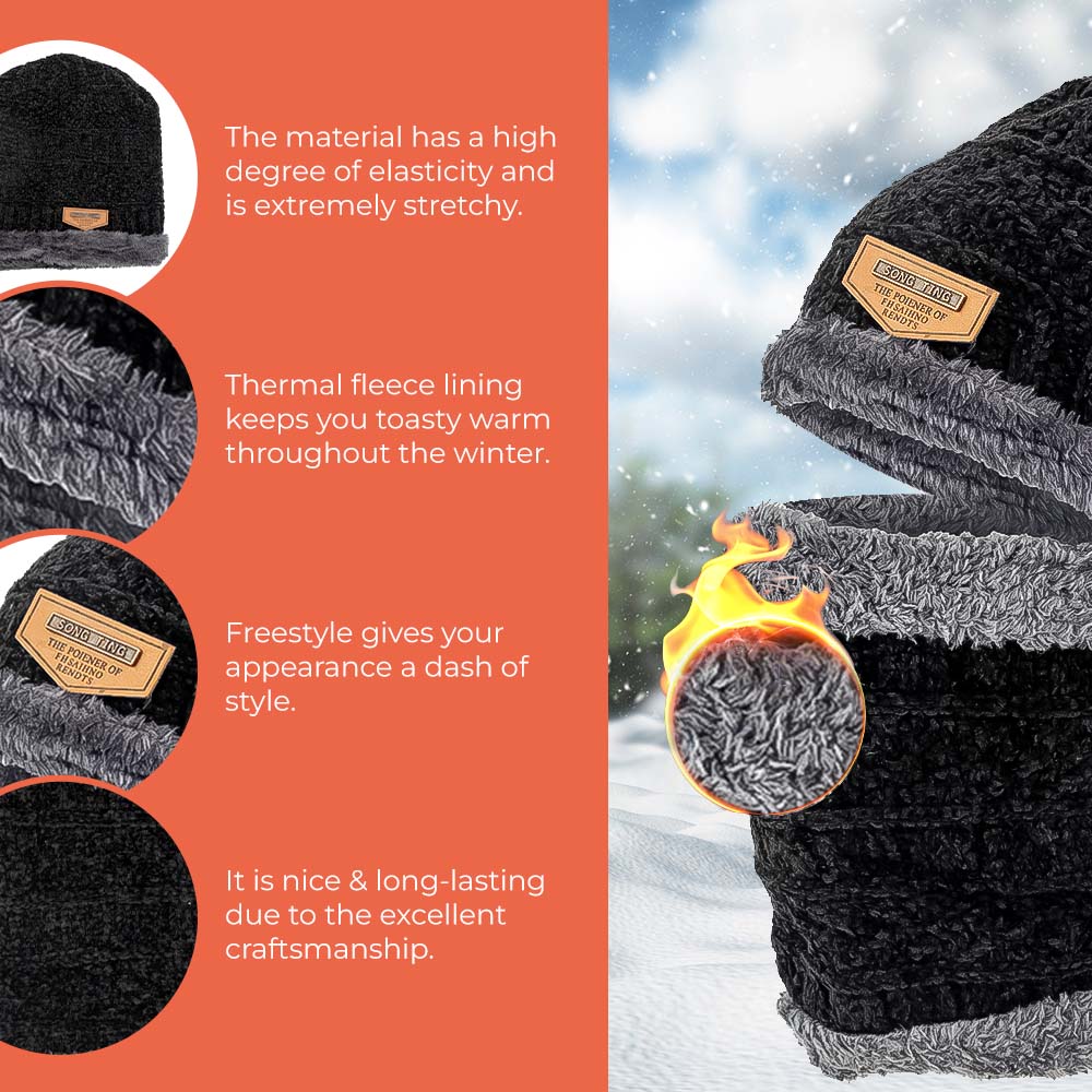 ZIBELL Winter Beanie Hat Neck Warmer Woolen Scarf Set 2 Pcs Fleece Lined Fur Cozy Thick Warm Beanies Hat Knit Skull Cap Neck Warmer for Men Women Christmas Seasonal Gift