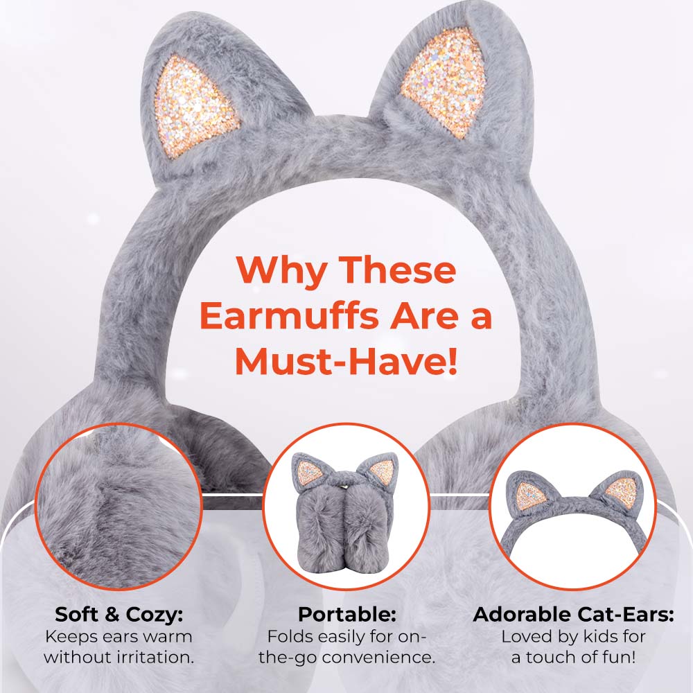 Winter Cat Ears Warmer Earmuffs Women Fluffy Earflap Headband Glitter Ears Plush Foldable Earflap Ear Muffs